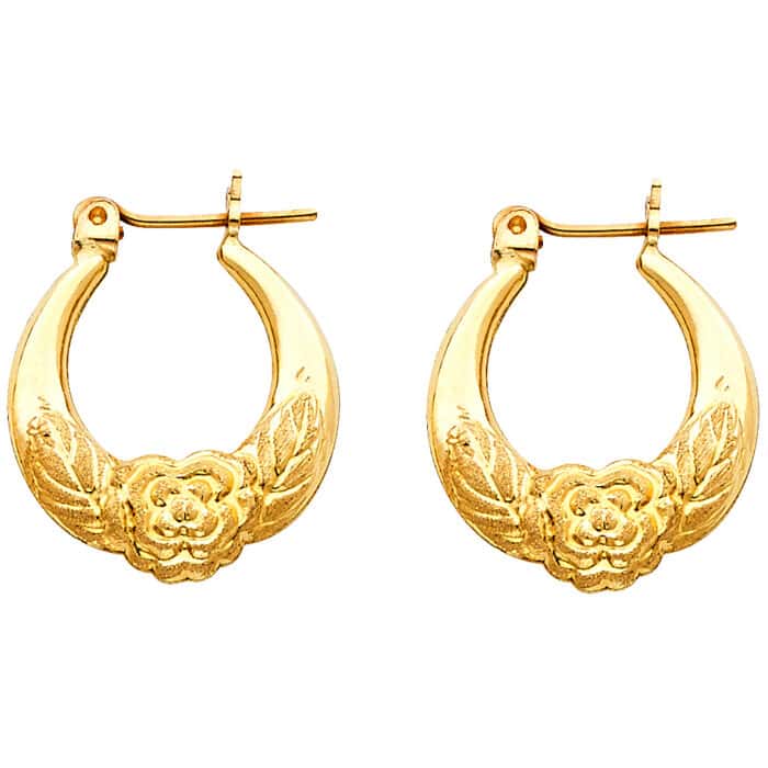 14K Yellow Gold Fancy Hollow Hoop Earrings