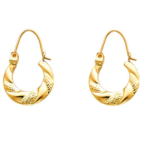 14K Yellow Gold Fancy Hollow Hoop Earrings