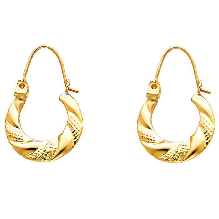14K Yellow Gold Fancy Hollow Hoop Earrings