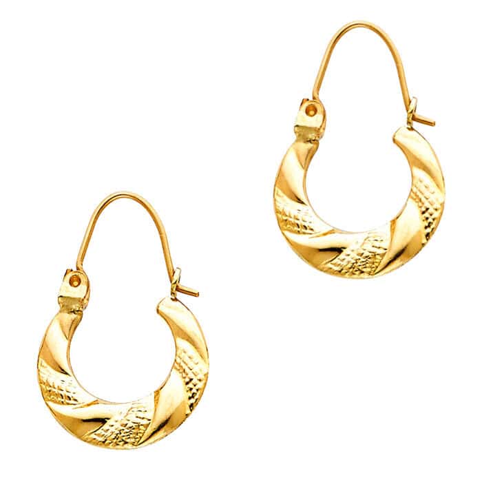14K Yellow Gold Fancy Hollow Hoop Earrings - Image 2