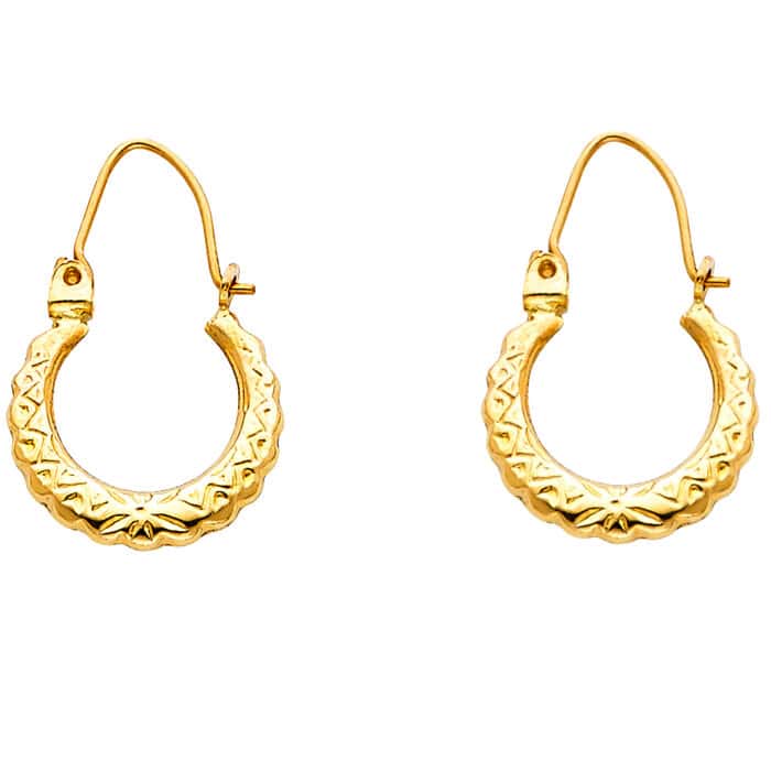 14K Yellow Gold Fancy Hollow Hoop Earrings