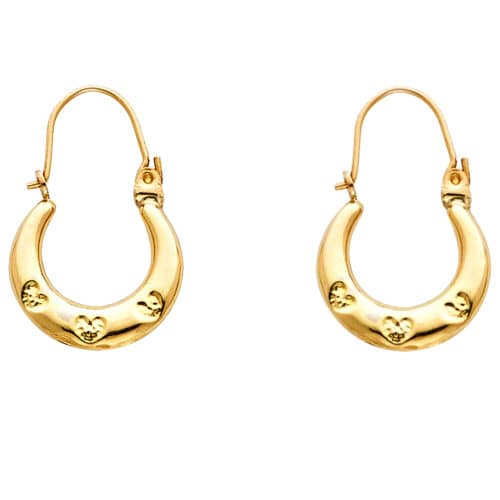 14K Yellow Gold Fancy Hollow Hoop Earrings