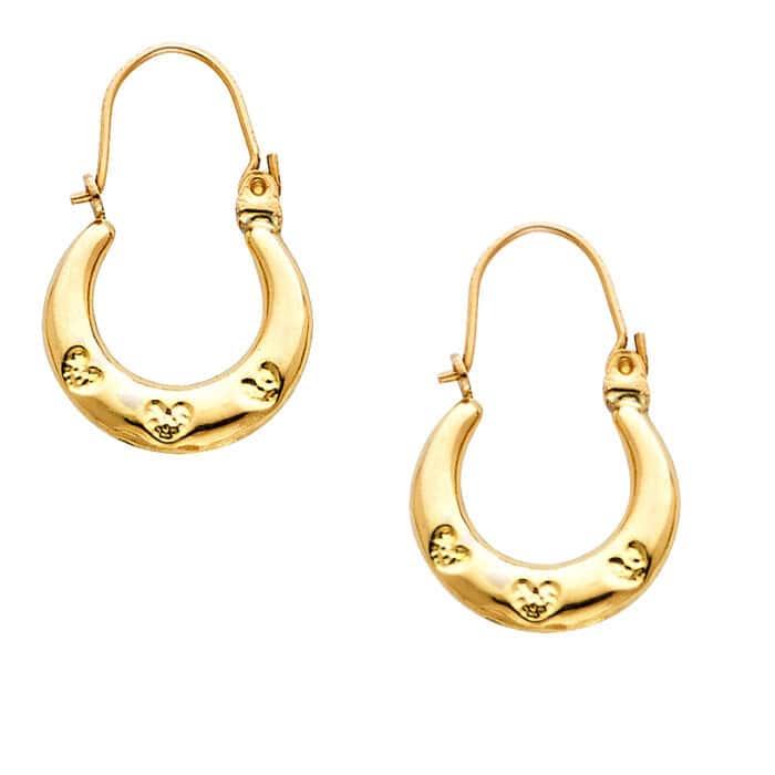 14K Yellow Gold Fancy Hollow Hoop Earrings - Image 2