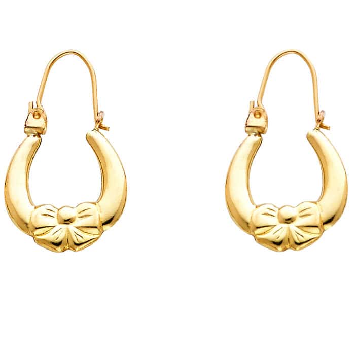 14K Yellow Gold Fancy Hollow Hoop Earrings
