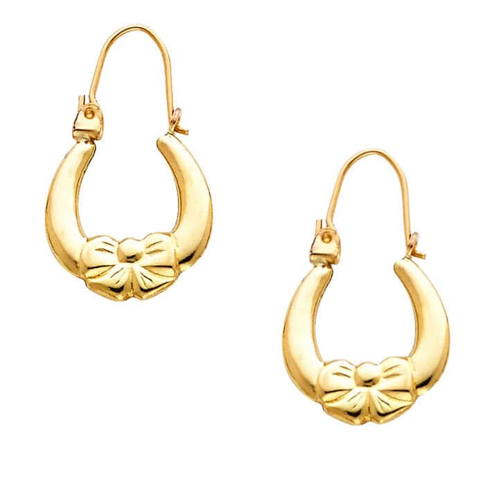 14K Yellow Gold Fancy Hollow Hoop Earrings - Image 3