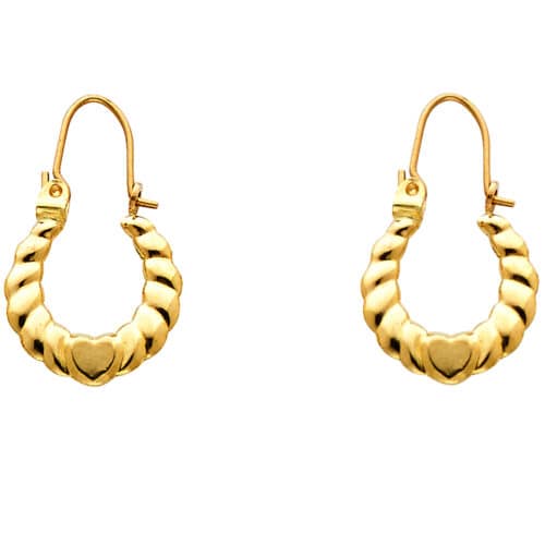 14K Yellow Gold Fancy Hollow Hoop Earrings