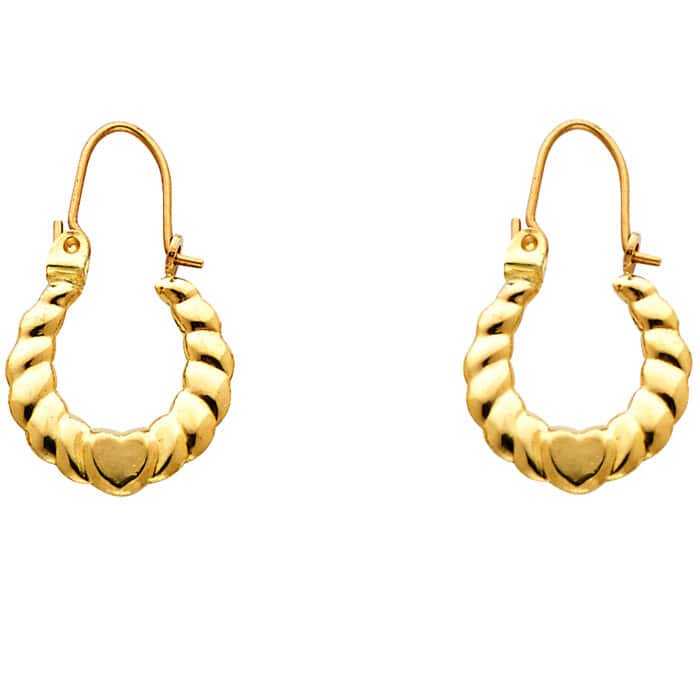 14K Yellow Gold Fancy Hollow Hoop Earrings