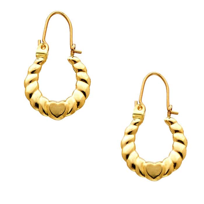 14K Yellow Gold Fancy Hollow Hoop Earrings - Image 3