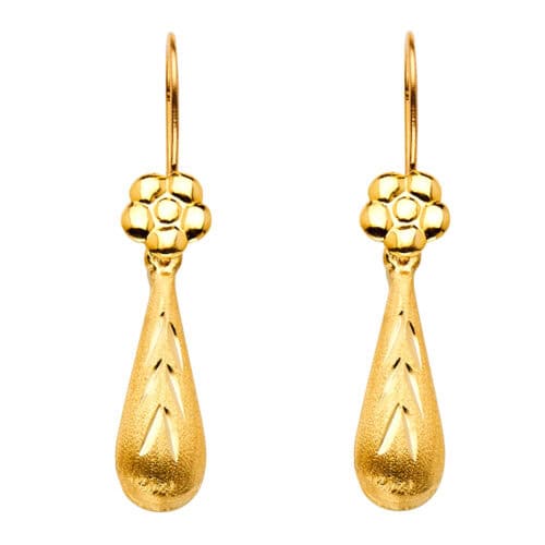 14K Yellow Gold Hollow Teardrop Hanging Earrings