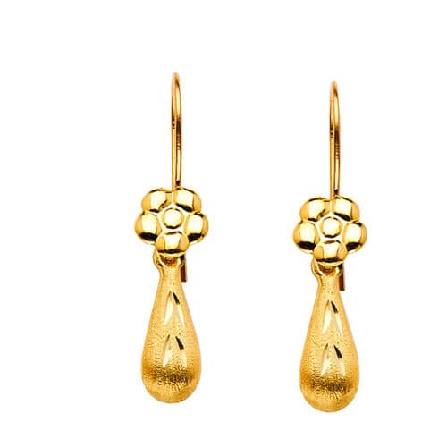 14K Yellow Gold Hollow Teardrop Hanging Earrings