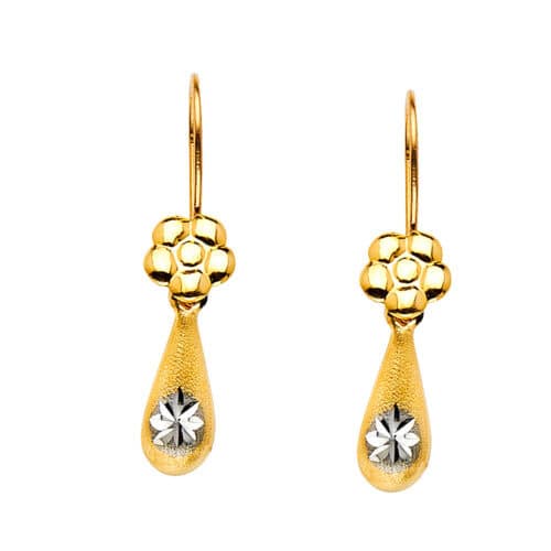 14K Two Tone Gold Hollow Teardrop Hanging Earrings