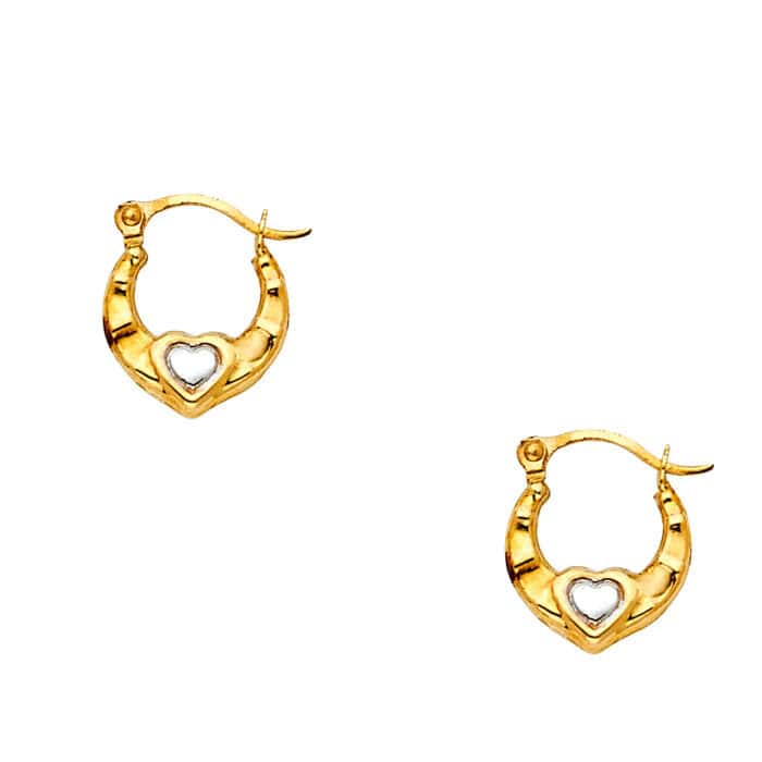 14K Two Tone Gold Fancy Hollow Hoop Earrings - Image 2