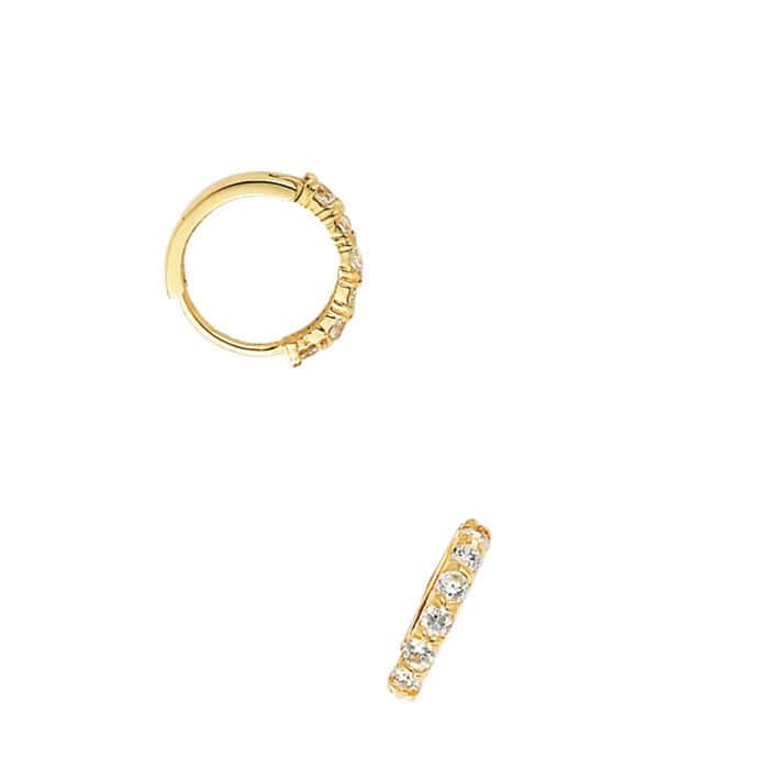14K Yellow Gold 2mm Cubic Zirconia Huggies Earrings - Image 2