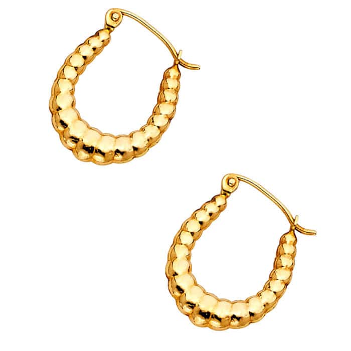 14K Yellow Gold Fancy Hollow Hoop Earrings - Image 2