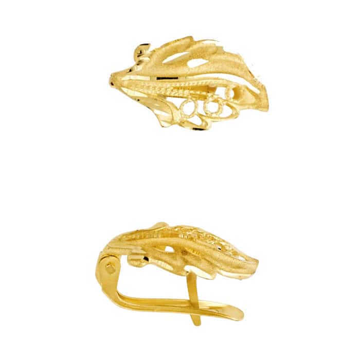 14K Yellow Gold Diamond Cut Leaf U Shape Earrings - Image 3