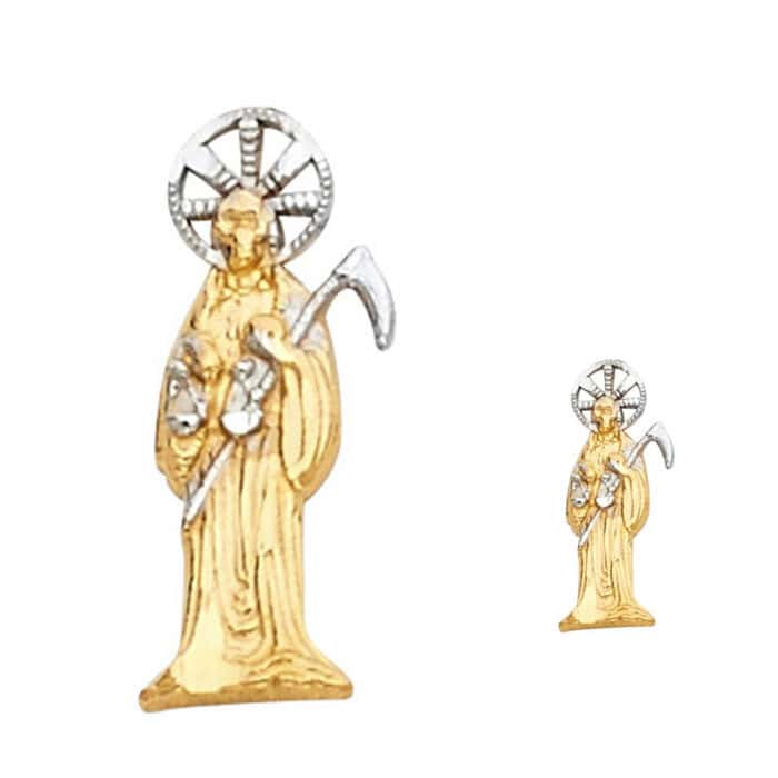 14K Yellow Gold Santa Muerte Post Earrings - Image 3