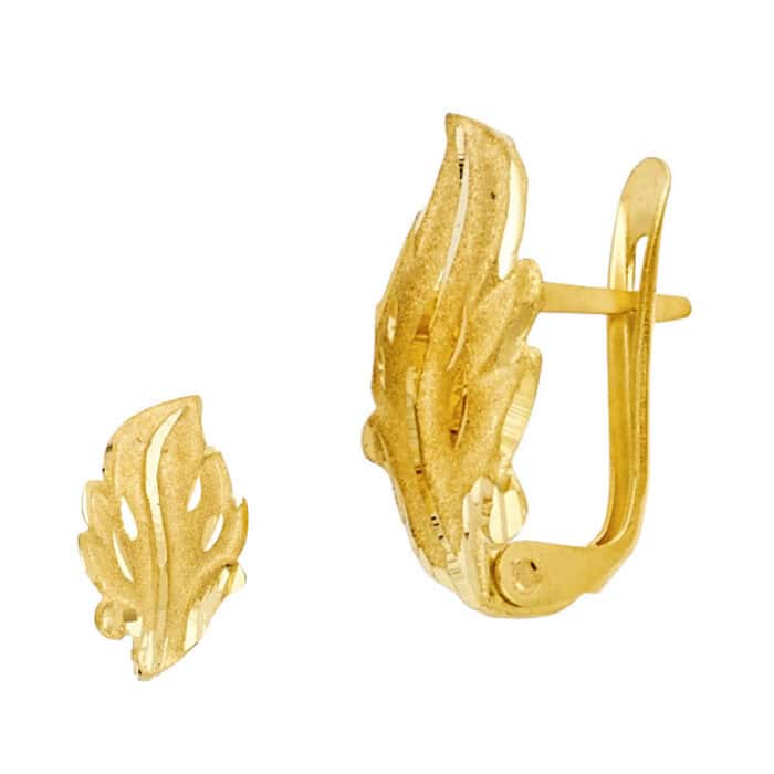 14K Yellow Gold Diamond Cut Leaf U Shape Earrings - Image 2