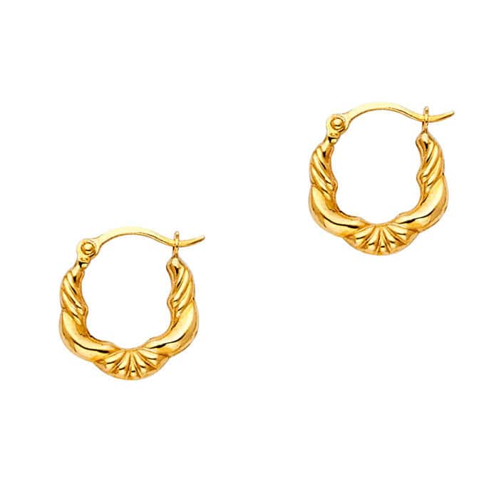 14K Yellow Gold Fancy Hollow Hoop Earrings - Image 2