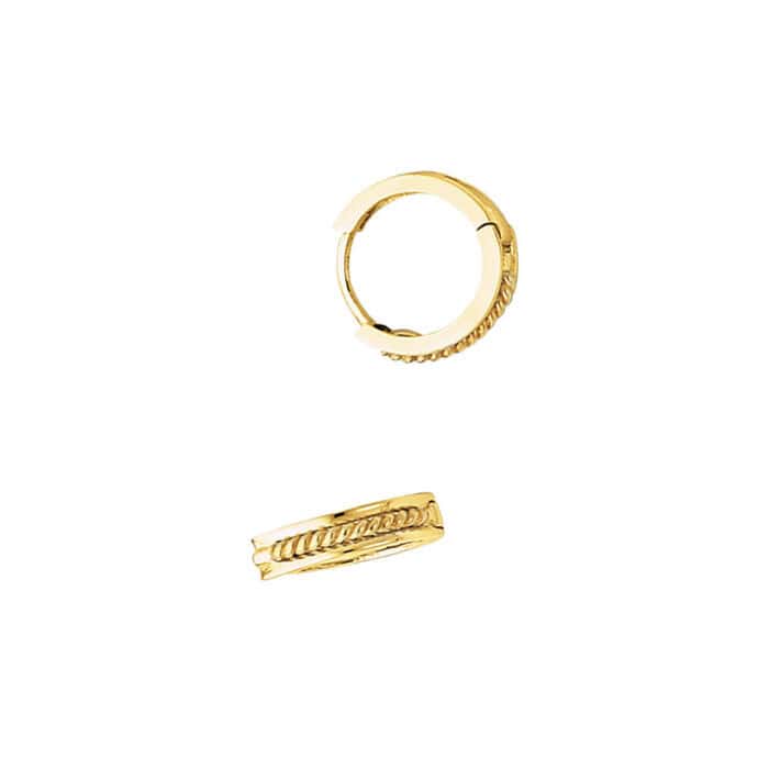 14K Yellow Gold 2.5mm Square Huggies Earrings with Twisted Rope - Image 2
