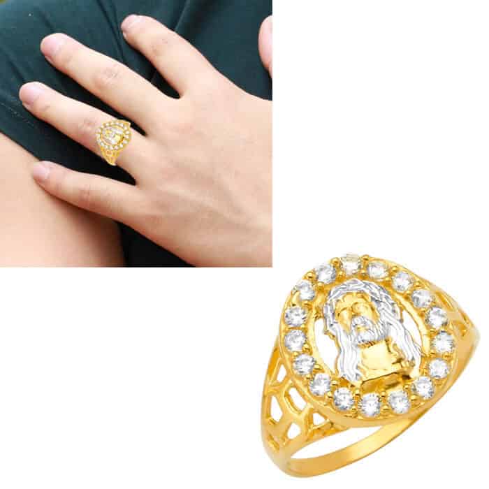 14K Two Tone Gold Jesus Men's Cubic Zirconia Ring - Image 3
