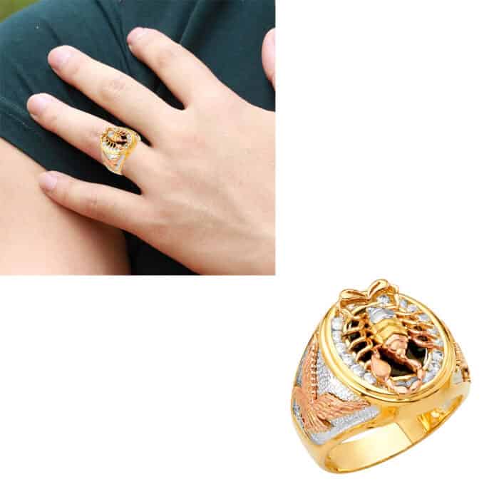 14K Tri Color Gold Scorpion Men's Cubic Zirconia Ring - Image 2