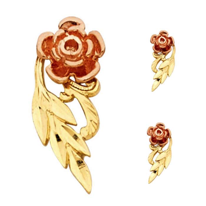 14K Two Tone Gold Flower Post Earrings - Image 3