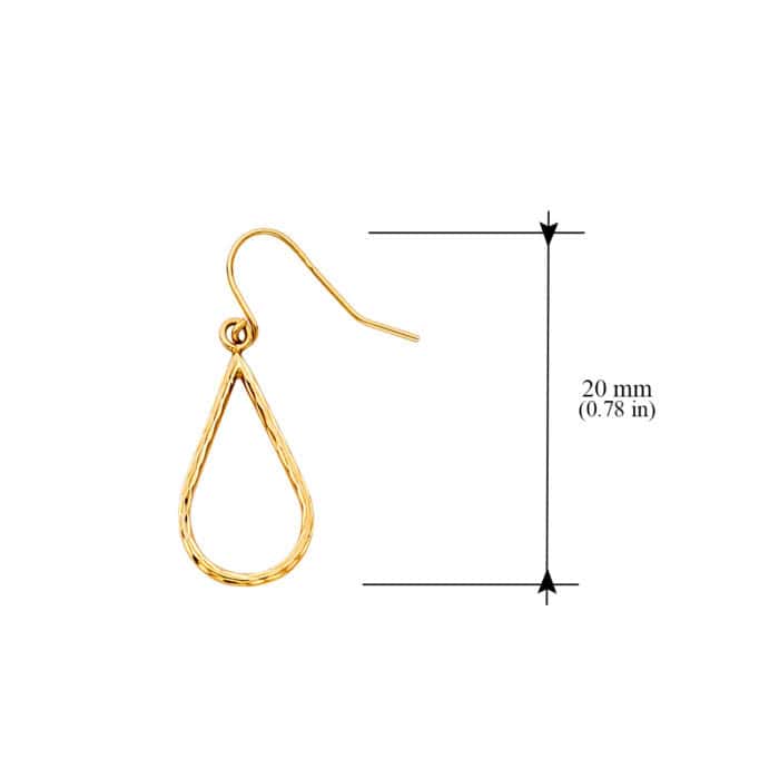 14K Yellow Gold Thin Teardrop Hollow Hanging Earrings - Image 2