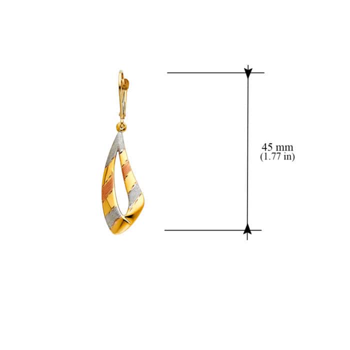 14K Tri Color Gold Hanging Earrings - Image 2
