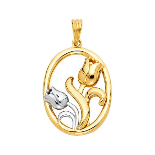 14K Two Tone Gold Rose Pendant