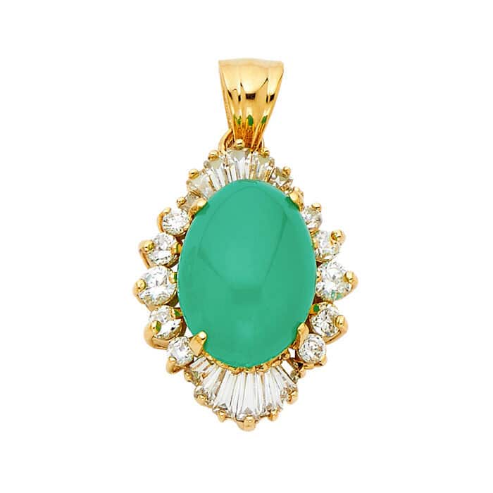 14K Yellow Gold Cubic Zirconia with Jade Pendant
