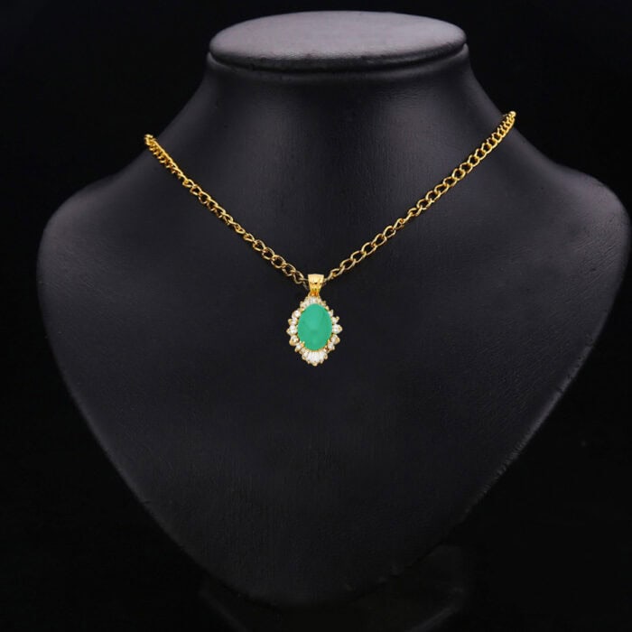 14K Yellow Gold Cubic Zirconia with Jade Pendant - Image 2