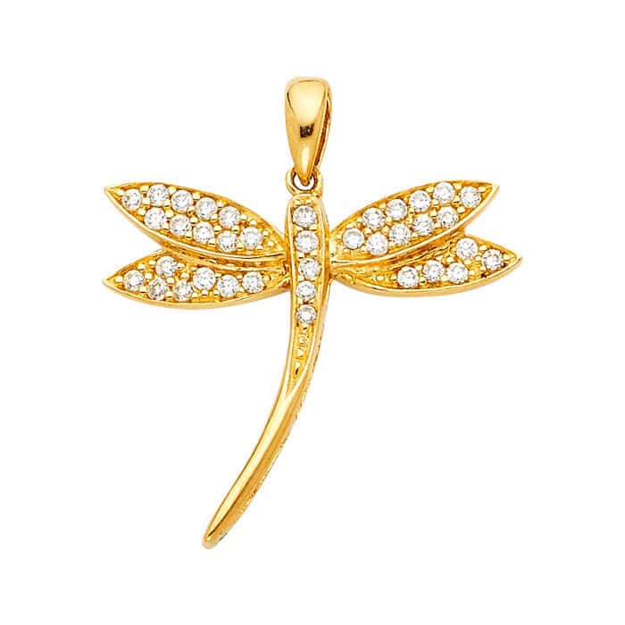 14K Yellow Gold Cubic Zirdconia Dragonfly Pendant