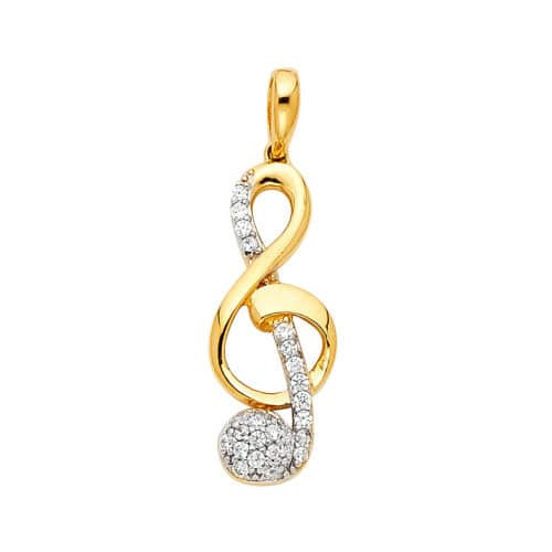 14K Yellow Gold Cubic Zirconia The Treble Clef Pendant