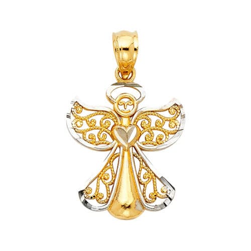 14K Two Tone Gold Angel Pendant