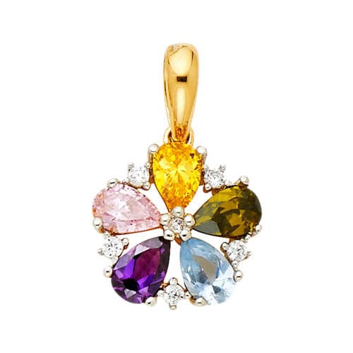 14K Yellow Gold Multi Cubic Zirconia Flower Pendant