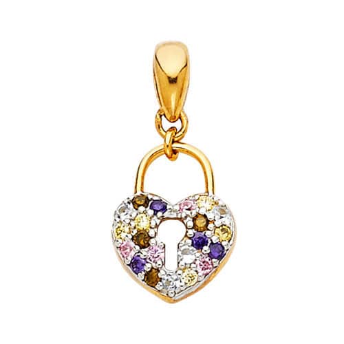 14K Yellow Gold Cubic Zirconia Multi Lock Pendant