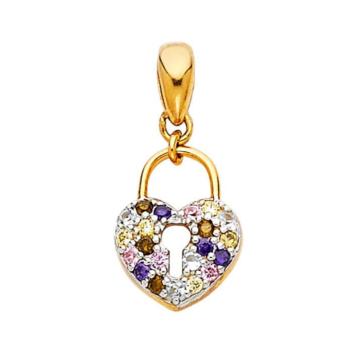 14K Yellow Gold Cubic Zirconia Multi Lock Pendant