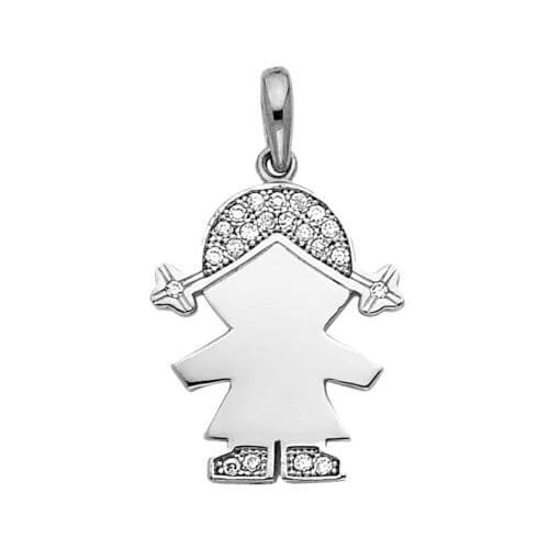 14K White Gold Cubic Zirconia Girl Pendant