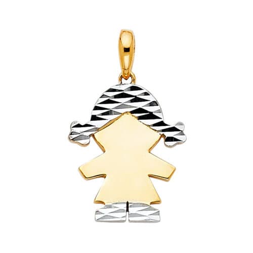 14K Two Tone Gold Girl Pendant