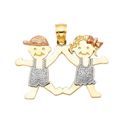 14K Tri Color Gold Girl & Boy Pendant