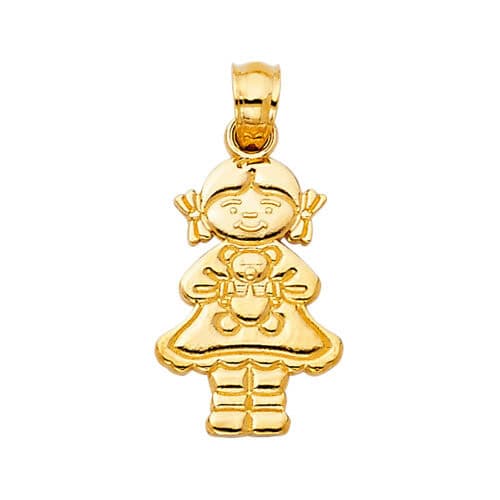 14K Yellow Gold Girl with Doll Pendant