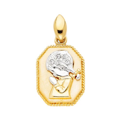 14K Two Tone Gold Cubic Zirconia Religious Praying Girl Pendant