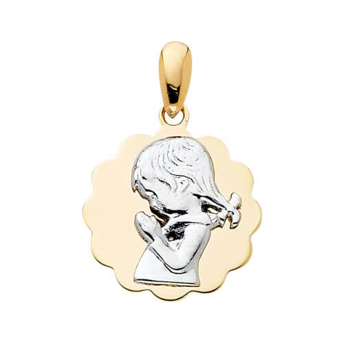 14K Two Tone Gold Religious Praying Girl Pendant