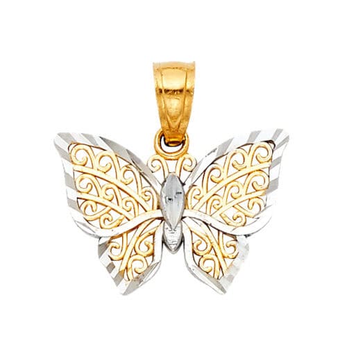 14K Two Tone Gold Butterfly Pendant