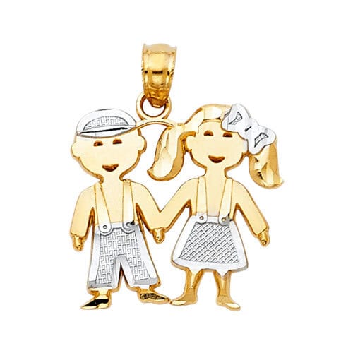 14K Two Tone Gold Girl & Boy Pendant