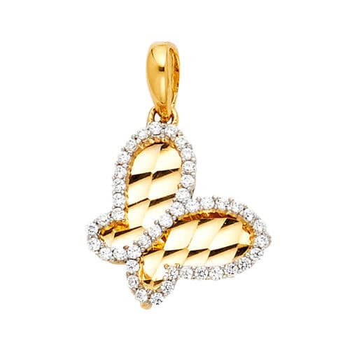 14K Yellow Gold Cubic Zirconia Butterfly Pendant