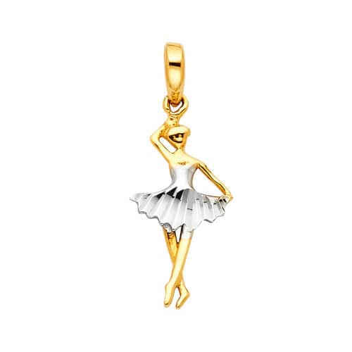 14K Two Tone Gold Dancing Ballerina Pendant