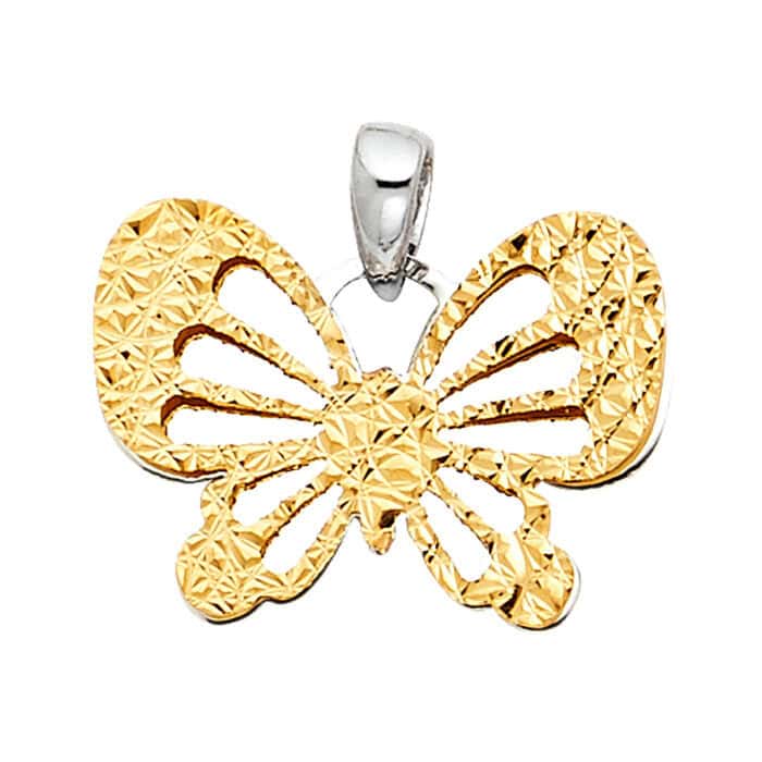 14K Two Tone Gold Butterfly Pendant