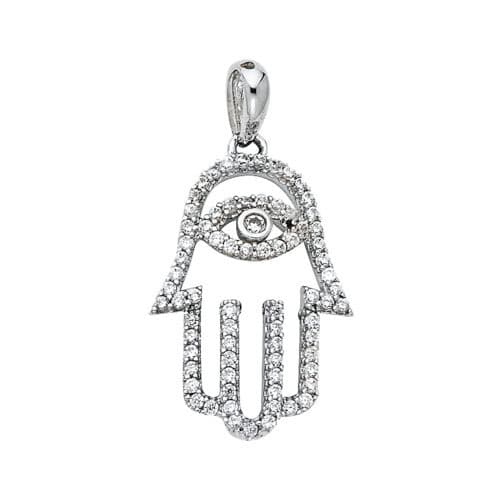 14K White Gold Evil Eye Cubic Zirconia Pendant
