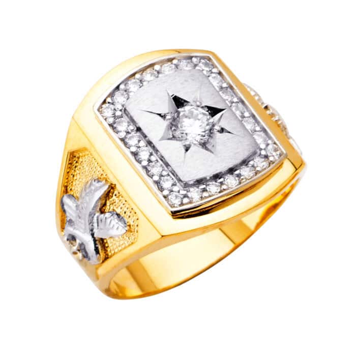 14K Two Tone Gold Men's Cubic Zirconia Ring